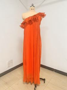 Abito lungo da donna in chiffon fluido con volant e spalle scoperte, abiti da donna Sehe Fashion - Product Image 4