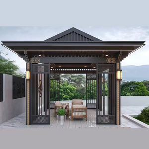 Pergola en aluminium d'extérieur avec auvent rétractable, parois latérales en verre, abri pare-soleil pour jardin et piscine - Product Image 1