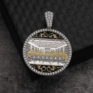 Religieux <span class=keywords><strong>Christ</strong></span> Hommes Hip Hop Blanc Or Sterling Argent Jésus Noir Émail Pièce Dernière Cène Pendentif Avec Rappeur Corde Chaîne - Product Image 3