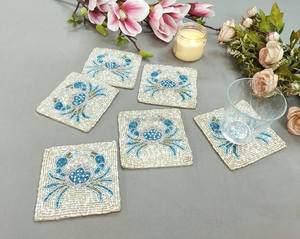 2025 Hot Selling Customized Handmade <b>Beaded</b> <b>Placemats</b> Table Mat Hand Embroidery Blue Spider Mug Rug Coasters for Gift Ideas - Product Image 3