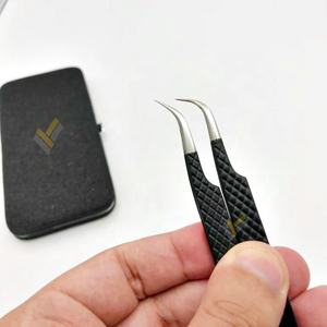 Pince à épiler d'extension de cils en acier inoxydable durable de qualité supérieure Diamond Grip Logo personnalisé Noir Forte courbe pointue - Product Image 5