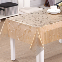Nappe en PVC transparente RNPT Gold Crystal Lace Print à motif floral fin pour la salle à manger