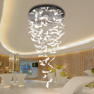 Lustre moderne en acier inoxydable avec pendentif en forme d'oiseau, grand modèle blanc à LED, télécommande, hauteur réglable pour salon, 2700K E26 - Product Image 5