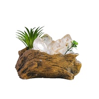 Lampe d'ambiance USB en cristal naturel brut, base sculptée à la main en racine blanche, lampe de chevet en pot pour la maison