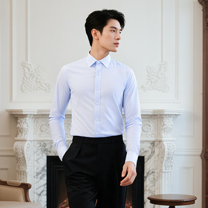 Women's Long Sleeve Blue Shirt Pure Cotton Solid Color Work Blouse Autumn Commute Interview Uniform - Product Image 1