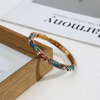 Brazalete Abierto de Moda para Mujer, Estilo Palacio Geométrico, Chapado en Oro, de Aleación Vintage, con Esmalte, Venta al por Mayor de Fábrica