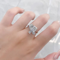 Bague de Fiançailles et de Mariage en Platine PT950 avec Petit Diamant de Laboratoire Carré, Nœud Papillon Princesse Étoilée et Rêveuse, Bijoux Fins pour Femme