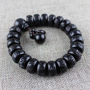 Bracelet en bois de jujube frappé par la foudre, perles baril de 15 mm, mantra à six syllabes, perles de prière bouddhistes, objet décoratif - Product Image 3