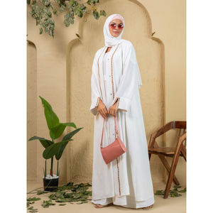 Nouvel ensemble Abaya Khimar brodé en polyester pour femme, robe de mariée musulmane à manches longues, coupe ample, style arabe, pour l'Aïd - Product Image 1