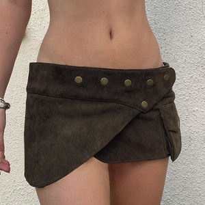 Minifalda Asimétrica de Gamuza para Mujer, Cintura Baja, con Bolsillos con Remaches, Estilo Y2K Cyberpunk Western, Corte en A, Nueva Colección 2026 - Product Image 1