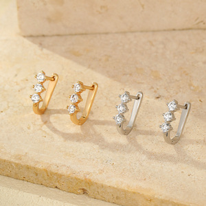 Pendientes de Plata de Ley 925 con Circonita Cúbica y Baño de Oro de 14K, Pendientes Sencillos Adecuados para Mujeres a la Moda - Product Image 3