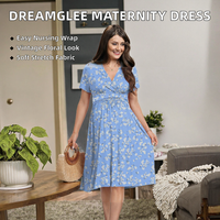 Robe de maternité vintage DreamGlee, robe enveloppante pour baby shower, allaitement, motif floral, midi, lavable, bleu et blanc, taille L