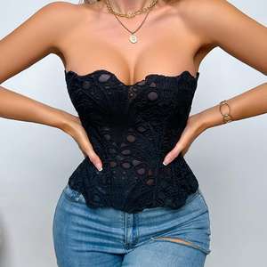 Corset <span class=keywords><strong>de</strong></span> <span class=keywords><strong>cour</strong></span> européen et américain avec haut moulant en maille respirant et sexy, corset double couche en dentelle irrégulière - Product Image 2