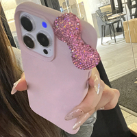 Étui de téléphone de luxe en cuir à motif litchi avec nœud en strass, antichoc, pour iPhone 16 15 14 13 12 11 17 Pro Max Air XS Plus, étui souple