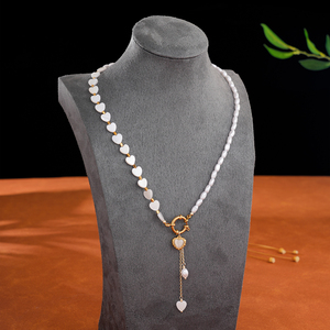 Collana con Ciondolo Asimmetrico a Cuore ABAS con Perle e Occhio di Tigre, Placcata in Oro 18K, Girocollo in Acciaio Inossidabile con Nappa per Donne - Product Image 2