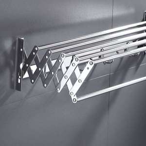 Porte-serviettes mural pliable en acier inoxydable avec crochets, finition poli miroir, 2 barres extensibles, support de serviettes de salle de bain - Product Image 5