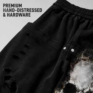 Pantalones de chándal góticos para hombre, estilo urbano, con estampado de calavera personalizado, desgastados, rasgados, de pierna ancha, cintura elástica, lavado vintage - Product Image 4
