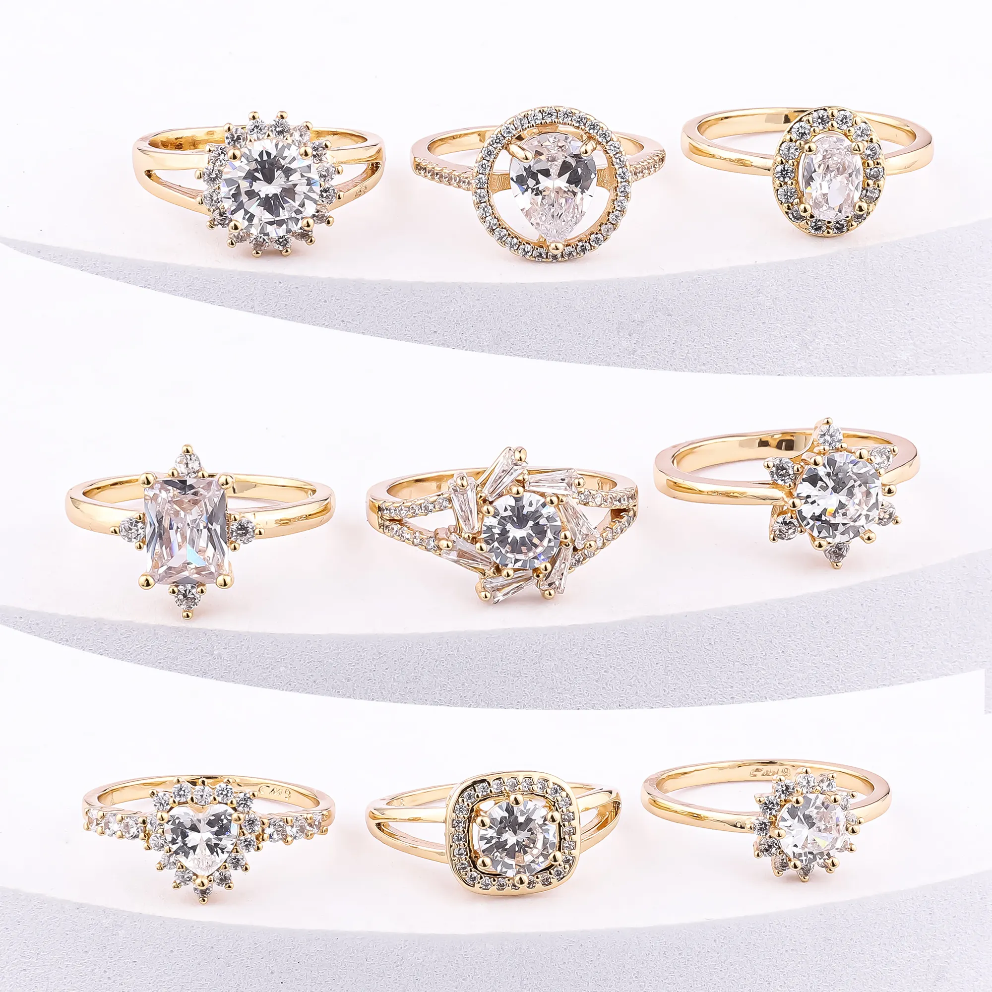 Trendy gold princess diamond ring big zircon designer engagement ring copper cubic zirconia ring for women mujer anillos