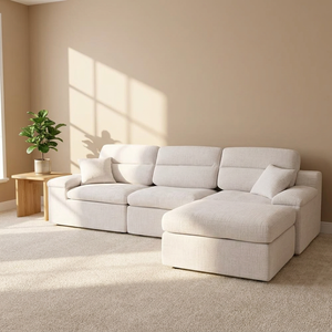 Canapé modulaire en chenille en forme de L surdimensionné avec mémoire de forme, inclinable vers la gauche, compressé sans armature, effet nuage - Product Image 2