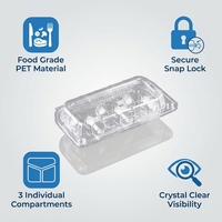 Boîte d'emballage alimentaire transparente pour mini-pâtisseries, gâteaux, kiwis, fruits, avec couvercle à boucle, 3 compartiments, en PET écologique, 75x50mm, 205x105x50mm, haute transparence