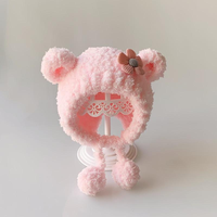 Bonnet d'hiver doux et chaud pour bébé, en peluche, avec oreilles d'ours, motif cerise, fleur et carotte, avec pompon à nouer, style sombrero infantil