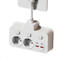 Adaptateur de prise universelle industrielle standard UE 13A, 2 prises, 2 ports USB-A, 2 ports USB-C, câble en cuivre pur, rallonge multiprise