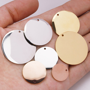 Pendentif rond en acier inoxydable poli miroir 8-30mm, gravure disponible avec préservation de la couleur, composants de bijoux - Product Image 2