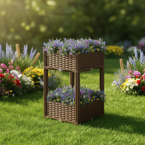 Jardinière carrée surélevée Gardenia en polypropylène marron pour jardin, pot à fleurs style rustique - Product Image 2