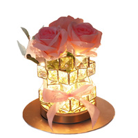 Lampe d'ambiance LED Cube Magique Fleur Rose, Cadeau de Noël Romantique, Lampe de Table, Veilleuse de Chambre