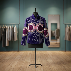 OEM Custom <b>Women</b> Eye Embroidered Purple Velvet Jacket Boho Short Open Front <b>Coat</b> Vintage Winter Ethnic Outerwear Wholesale - Product Image 5