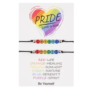 2Pcs/set Love Is Love Rainbows Pride Wish Bracelet Rainbows LGBT Rope Bracelet Gay Pride Jewellery for Women Men Friendship Gift