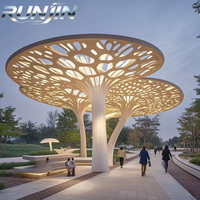 Sculpture d'art moderne en métal découpé au laser, éclairée par LED, de qualité architecturale, sur mesure, grande statue de champignon carrée pour extérieur