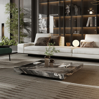 Table basse en marbre brun naturel de Venise, design carré à profil bas