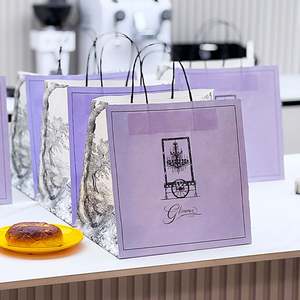 Sacs en papier kraft écologiques imprimés avec logo personnalisé, conception gratuite pour les plats à emporter de boulangerie, livraison de nourriture, emballage de boulangerie, recyclables - Product Image 2