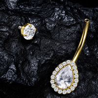 Anneau de nombril en titane G23 plaqué or avec incrustation de zircon 5A en forme de fer à cheval, bijou de piercing pour nombril
