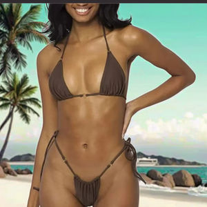 Ensemble de bikini triangle <span class=keywords><strong>sexy</strong></span> pour femmes ZAFUL, maillot de bain à bretelles, texture, string à découpe haute, maillot de bain coquin, deux pièces - Product Image 3