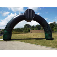 Arche de course gonflable bleue avec drapeaux à carreaux, logo personnalisé, bâche en PVC durable, pour événements sportifs, marathons et sports