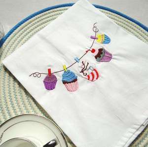 Tovaglioli in Cotone Bianco con Motivi Ricamati, Tessuti per Cucina, Feste, Giornata dei Bambini, Decorazione Casa e Sala da Pranzo - Product Image 3