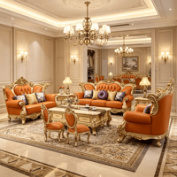 Ensemble de canapés et fauteuils en cuir pour salon, avec accoudoirs sculptés et sièges rembourrés