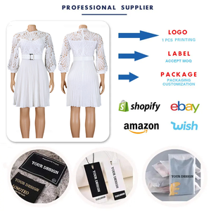 D3246 Robes d'été tendance grande <span class=keywords><strong>taille</strong></span> pour femmes, robes courtes décontractées élégantes en dentelle à fleurs ajourées plissées pour femmes avec ceinture - Product Image 3
