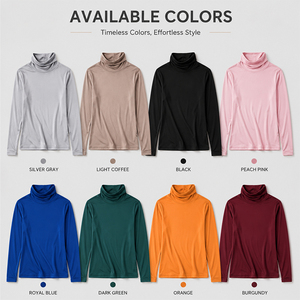 เสื้อไหมมัลเบอร์รี่คอสูงสำหรับผู้หญิง แขนยาว ทรงพอดีตัว ไซส์ใหญ่  รับสกรีนโลโก้ เนื้อผ้านุ่ม ระบายอากาศได้ดี - Product Image 4