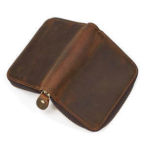 Andong Crazy Horse Leather Short <b>Zipper</b> <b>Wallets</b> for Men Retro Genuine Cowhide Men <b>Wallet</b> Vintage Fashion Coin Purse Card Holders - Product Image 6
