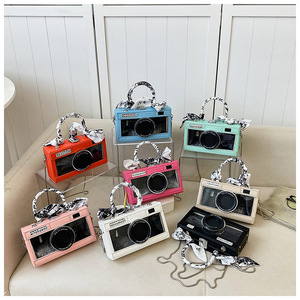 Custom <b>Camera</b> Shape Handbag Faux Leather Black With Rivet Decoration Two Handles Fashion Shoulder Bag For Daily Use - Product Image 2
