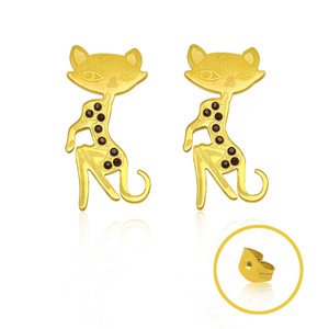 Cartoon Cat <b>Stud</b> Earrings Gold Plated <b>Titanium</b> Steel Animal Zodiac Jewelry For Women CF081 - Product Image 1