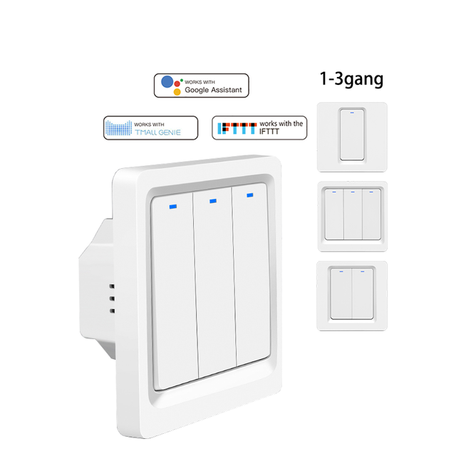 EU/UK 3-Gang Manual Smart Switch Control WiFi APP & Key Button Alexa & Google Compatible Wall Switch for Home Light & Work