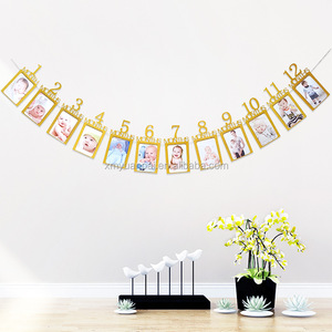 1st cumpleaños Banner de foto recién nacido a 12 meses hito mensual fotografía Bunting Garland para el primer cumpleaños decoración - Product Image 2