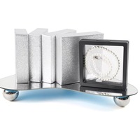 Plateau en plastique argenté brillant avec petite boîte en papier transparente bijoux pour femmes tels colliers boucles d'oreilles bagues montres en carton