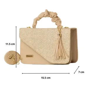 Sac bandoulière en cuir Fana Natalia beige uni avec chaîne simple, tendance, pour l'été et l'hiver, usage quotidien - Product Image 4