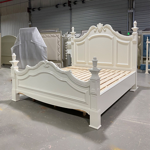 Pháp cổ điển sang trọng Đồ nội thất phòng ngủ Tay Chạm Khắc Rắn gỗ vua kích thước giường với đầu giường cao Châu Âu phong cách Mỹ - Product Image 1