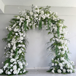 X885 giungla matrimonio verde giardino foresta arco floreale in seta artificiale verde piante rosa viola fiore arco per evento di nozze - Product Image 6